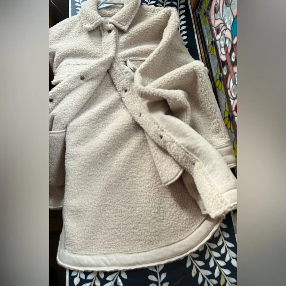 12th Tribe Teddy Sherpa Shacket Jacket Cream Beige Cozy Oversized‎ Small
